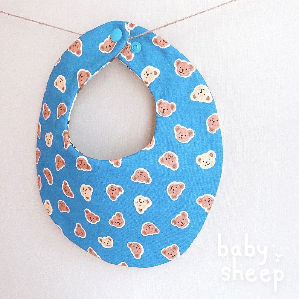 【babysheep】8層棉微笑熊熊圍兜 蛋型圓兜 男寶圍兜 圍兜兜 寶寶口水巾 手作圍兜 圍兜 口水巾 吸水兜 男寶-細節圖3