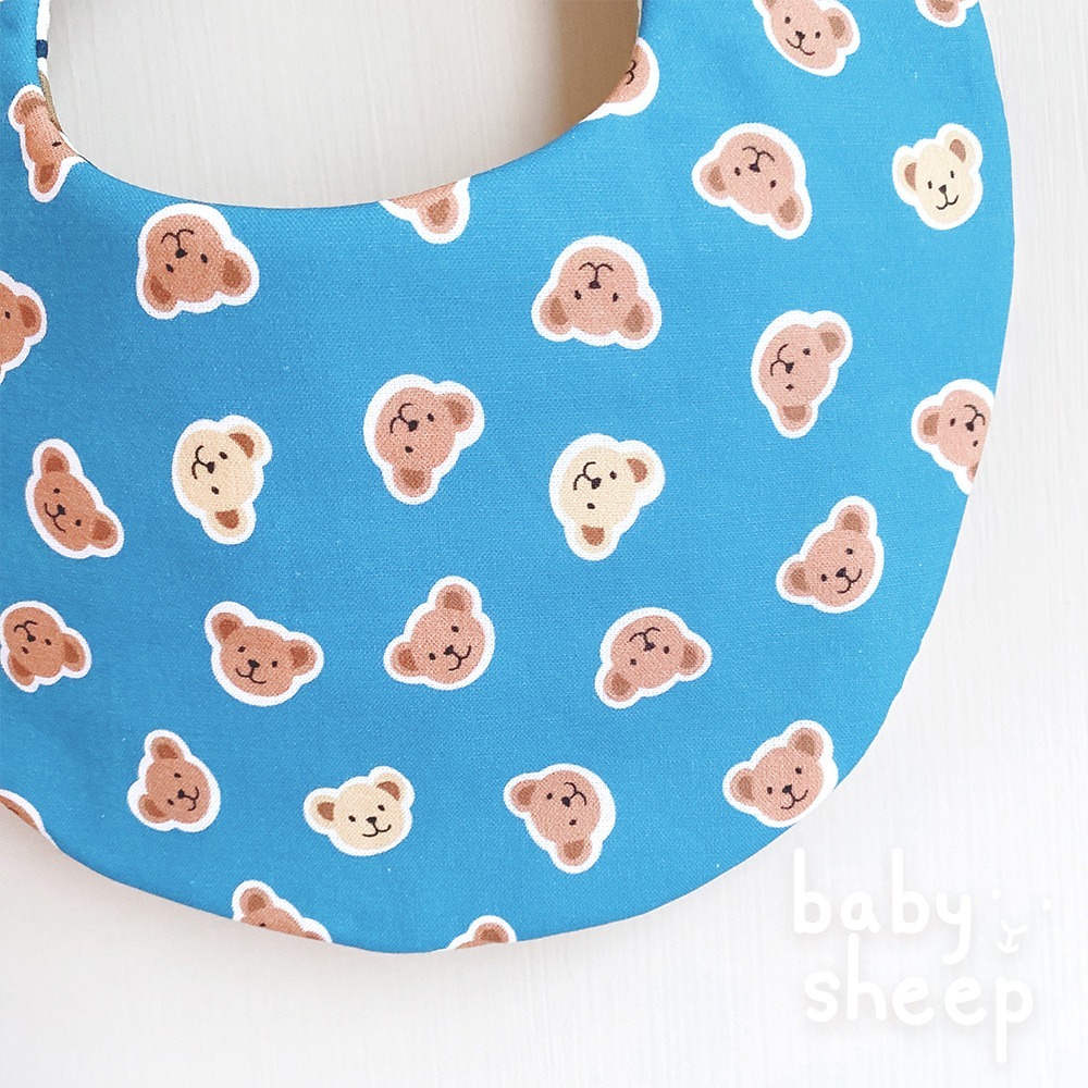 【babysheep】8層棉微笑熊熊圍兜 蛋型圓兜 男寶圍兜 圍兜兜 寶寶口水巾 手作圍兜 圍兜 口水巾 吸水兜 男寶-細節圖4