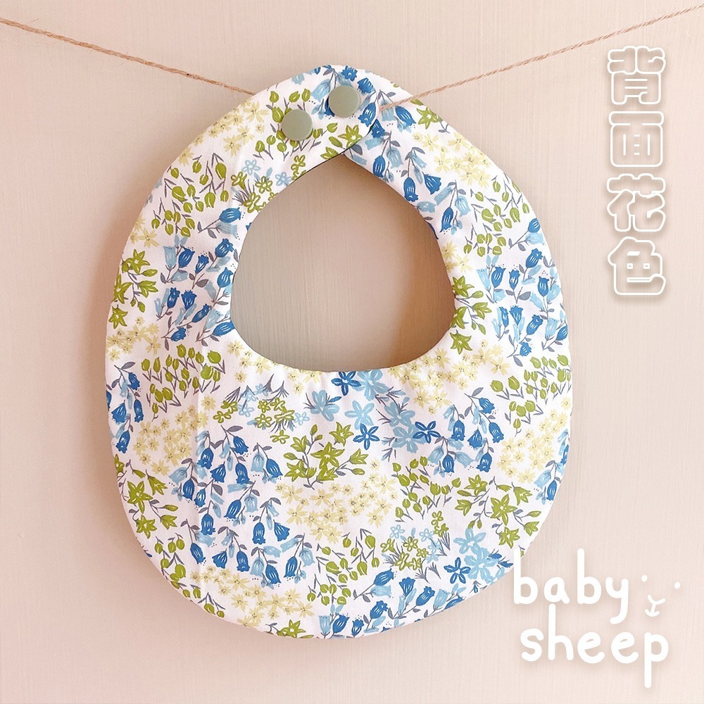 【babysheep】8層棉黛綠大花口水巾 大花圍兜 蛋型圓兜 自然感 綠色系 好搭 手作圍兜 圍兜 吸水兜 手作-細節圖4