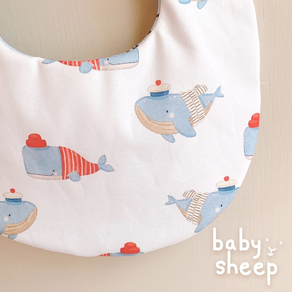 【babysheep】8層海軍鯨魚口水巾 大鯨魚 海軍風 海洋 寶寶口水巾 手作圍兜 圍兜 口水巾 吸水兜 手作 客製-細節圖3