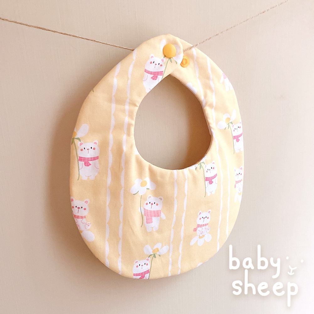 【babysheep】8層棉小花白熊口水巾 白熊圍兜 蛋型圓兜 圍兜兜 小白花 好搭 手作圍兜 圍兜 吸水兜 手作-細節圖2