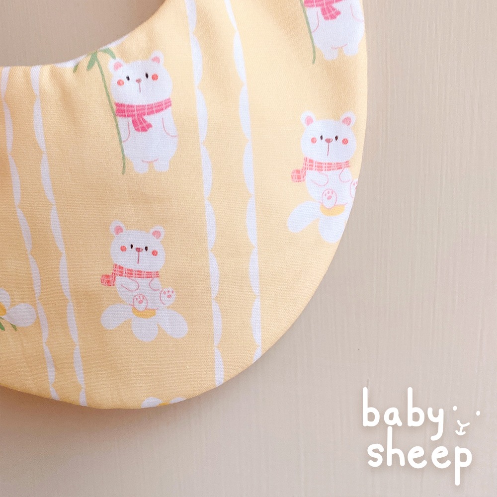 【babysheep】8層棉小花白熊口水巾 白熊圍兜 蛋型圓兜 圍兜兜 小白花 好搭 手作圍兜 圍兜 吸水兜 手作-細節圖4