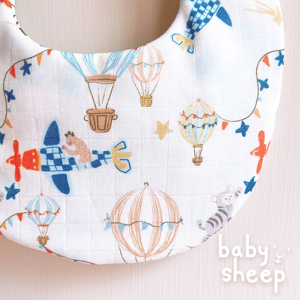 【babysheep】9層棉二重紗熱氣球圍兜 蛋型圓兜 氣球圍兜 圍兜兜 飛機 手作圍兜 圍兜 吸水兜 氣球 手作-細節圖3