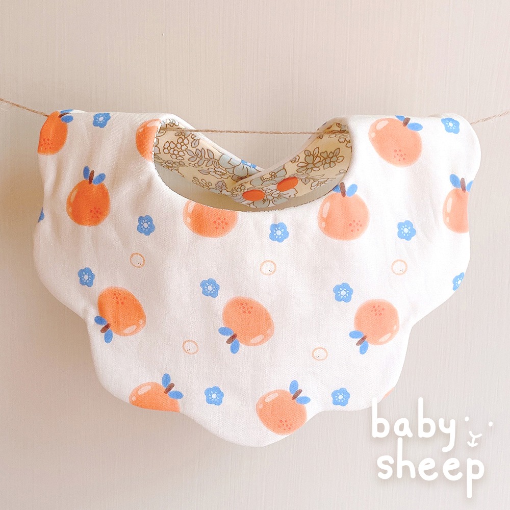 【babysheep】8層橘子小花口水巾 橘子 小花圍兜 蛋型圓兜 圍兜兜 花型 好搭 手作圍兜 圍兜 吸水兜 手作-細節圖3