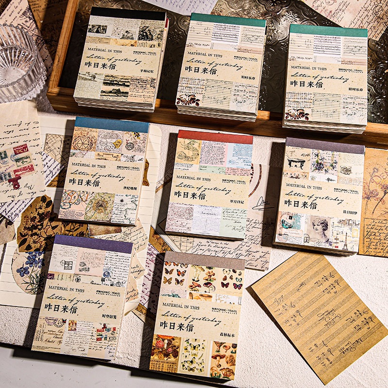 陌境包頭素材本 昨日來信系列 創意復古蝴蝶手帳書寫便簽本-細節圖2