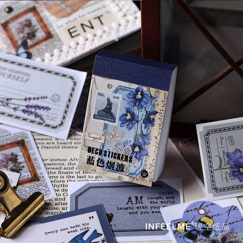 Infeel.me暖空紙品和紙貼紙本 寄一箋溫柔系列 50張復古植物DIY手帳素材貼 豆豆本-細節圖2