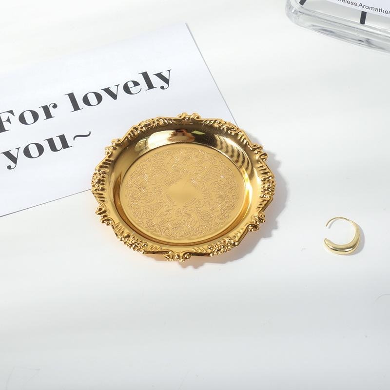 ins復古雕花金屬小托盤香薰蠟燭盤首飾擺件宮廷風咖啡廳拍照道具小紅書-細節圖3