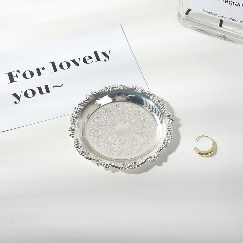ins復古雕花金屬小托盤香薰蠟燭盤首飾擺件宮廷風咖啡廳拍照道具小紅書-細節圖4