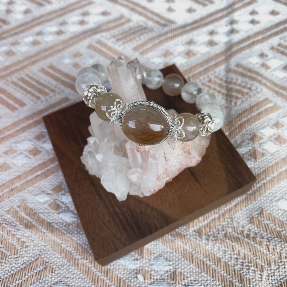 豐絨褐棕兔 柔懷灰茶兔 兔毛水晶 銅髮晶 白幽靈水晶-細節圖2