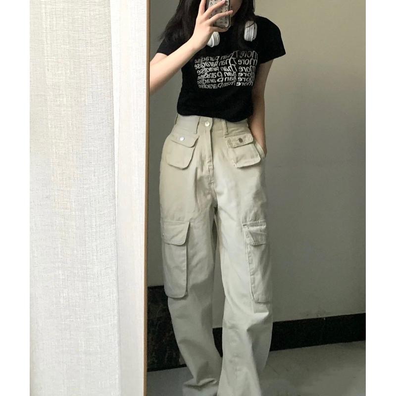 【 𝐔𝐘𝐊 】新品現貨✨韓系休閒高腰工裝褲-細節圖2