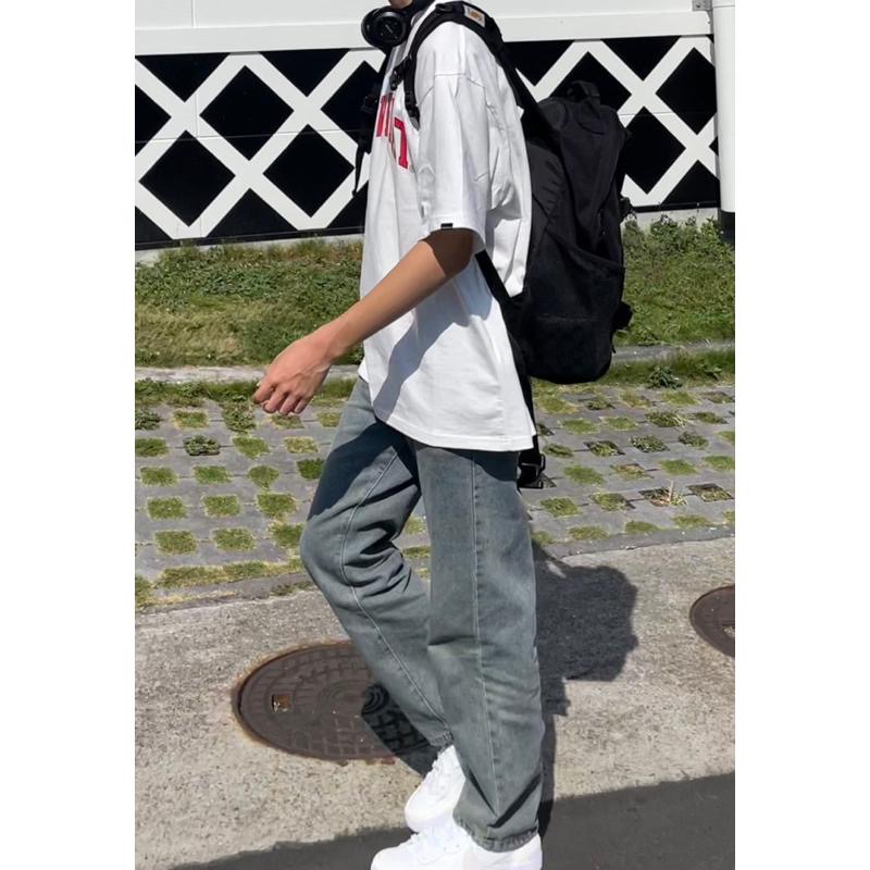 【 𝐔𝐘𝐊】現貨秒發✨韓版做舊深藍色直筒牛仔褲-細節圖4