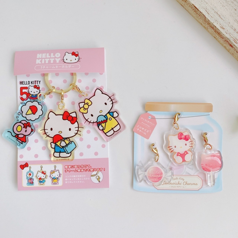 🎈彩虹尾巴🎈三麗鷗拉鍊扣系列 Hello Kitty 凱蒂貓 迷你壓克力吊飾三入組 糖果款 50週年紀念 三連-細節圖4