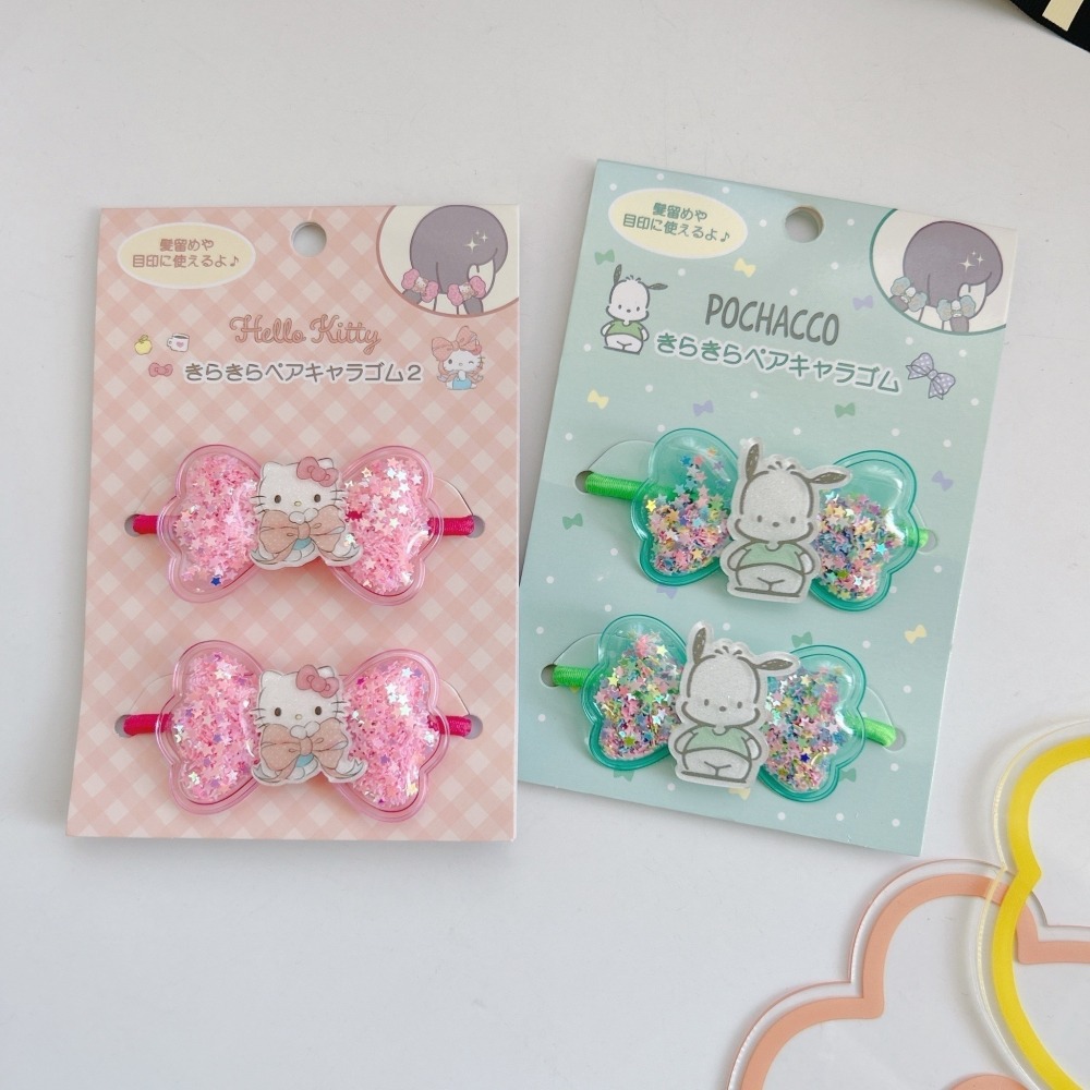 🎈彩虹尾巴🎈三麗鷗蝴蝶結造型亮片髮束 髮圈 KITTY 美樂蒂 酷洛米 大耳狗 帕恰狗 綁頭髮 髮飾 彈力髮圈-細節圖7