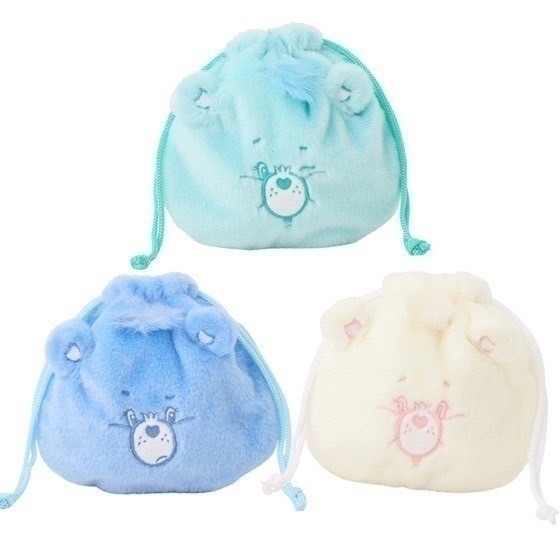 🎈彩虹尾巴🎈彩虹熊絨毛大臉束口袋 carebears 縮口袋 小物收納 愛心 粉 紫 白  綠  藍 黃-細節圖7