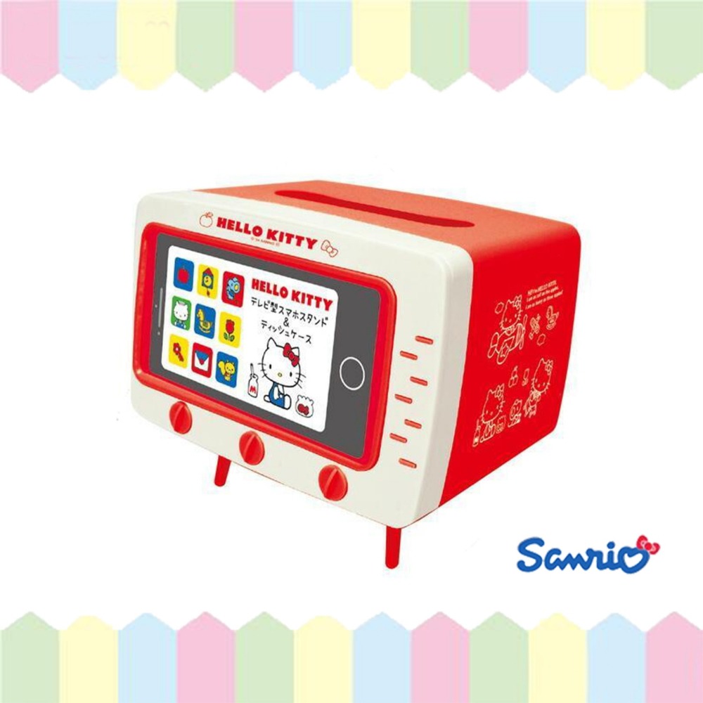 🎈彩虹尾巴🎈收音機面紙盒 三麗鷗 造型面紙盒附手機架 電視款 電視機面紙盒 Kitty 美樂蒂 酷洛米 布丁狗-細節圖5