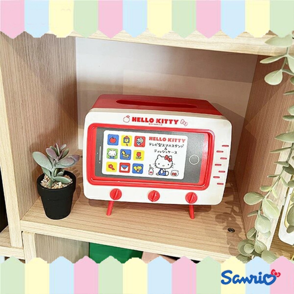 🎈彩虹尾巴🎈收音機面紙盒 三麗鷗 造型面紙盒附手機架 電視款 電視機面紙盒 Kitty 美樂蒂 酷洛米 布丁狗-細節圖6