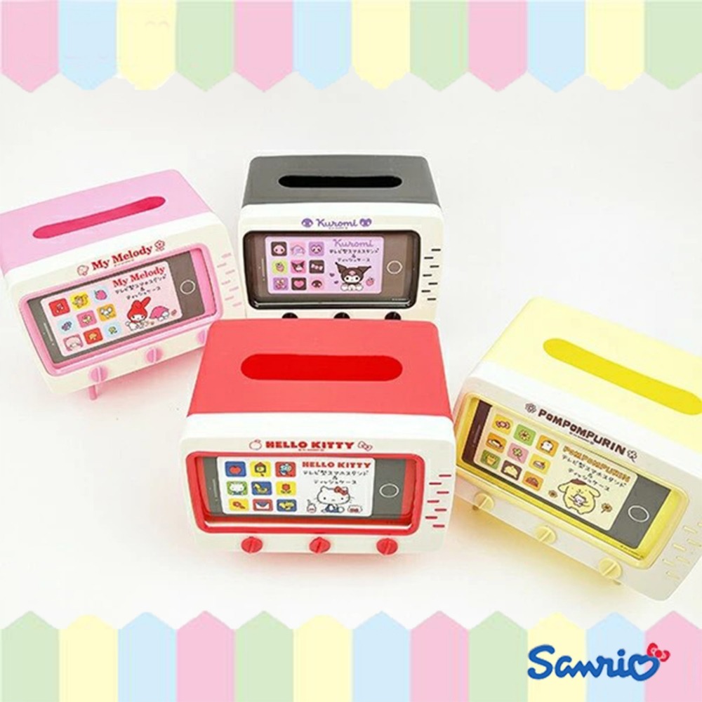 🎈彩虹尾巴🎈收音機面紙盒 三麗鷗 造型面紙盒附手機架 電視款 電視機面紙盒 Kitty 美樂蒂 酷洛米 布丁狗-細節圖7