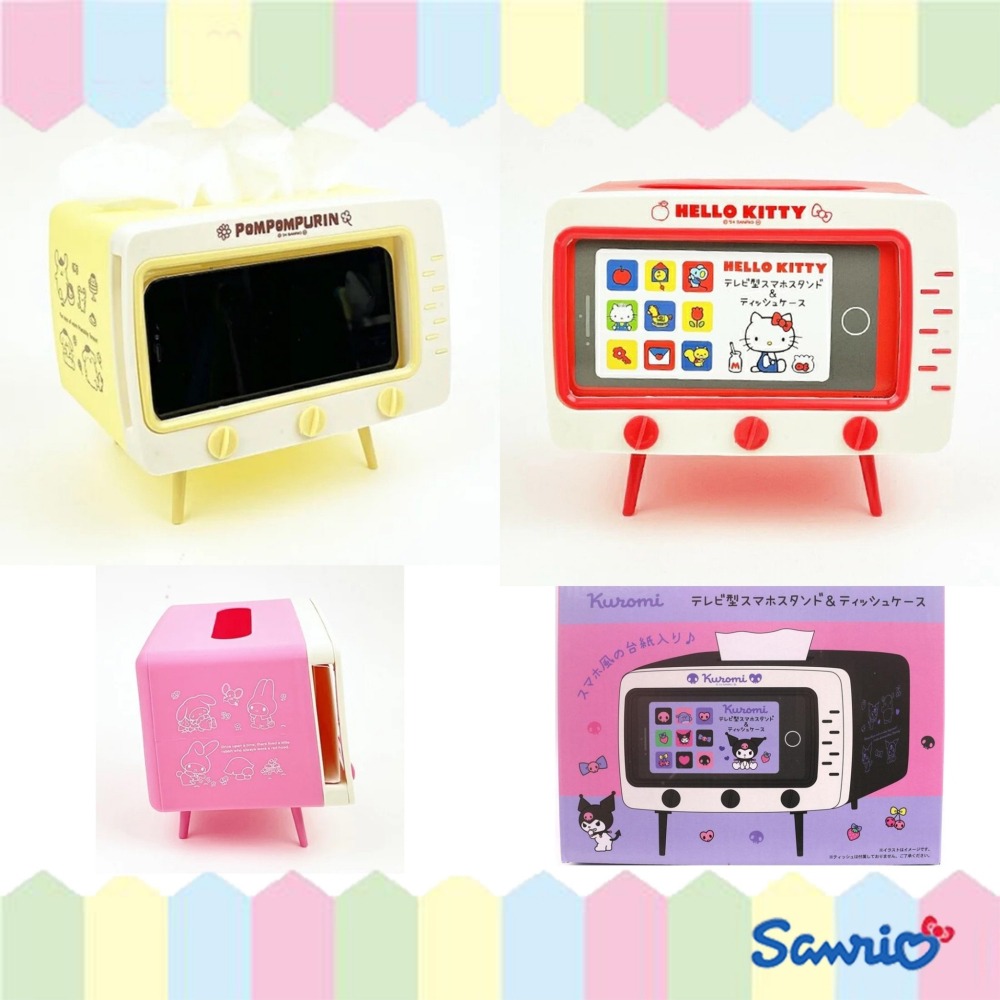 🎈彩虹尾巴🎈收音機面紙盒 三麗鷗 造型面紙盒附手機架 電視款 電視機面紙盒 Kitty 美樂蒂 酷洛米 布丁狗-細節圖9