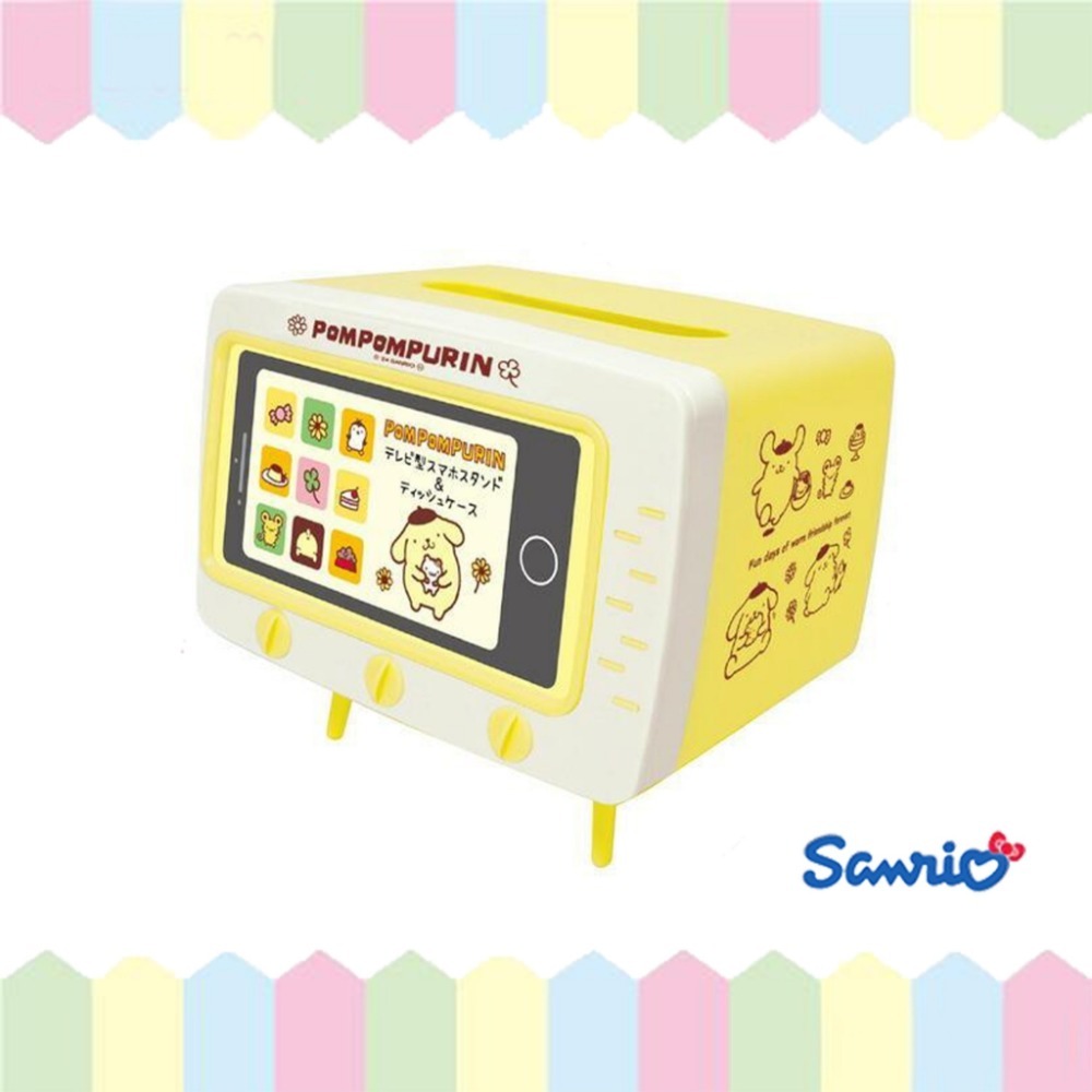 🎈彩虹尾巴🎈收音機面紙盒 三麗鷗 造型面紙盒附手機架 電視款 電視機面紙盒 Kitty 美樂蒂 酷洛米 布丁狗-規格圖9