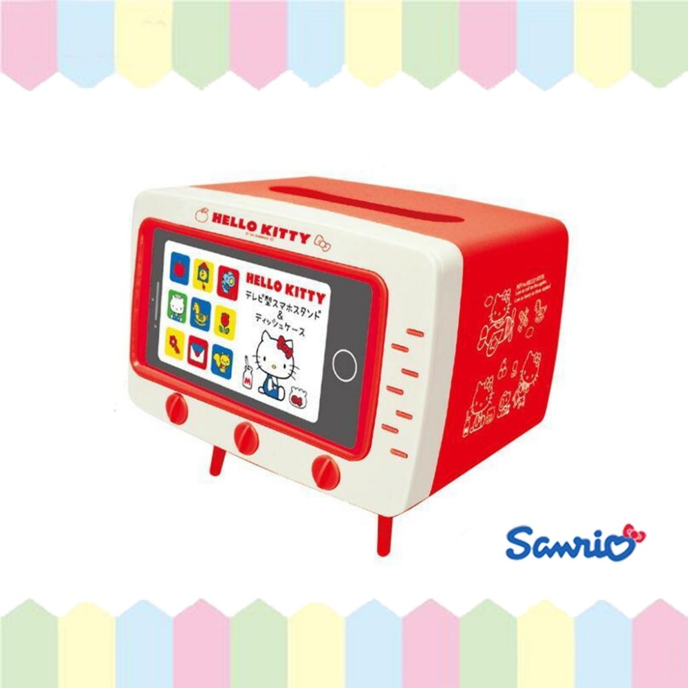 🎈彩虹尾巴🎈收音機面紙盒 三麗鷗 造型面紙盒附手機架 電視款 電視機面紙盒 Kitty 美樂蒂 酷洛米 布丁狗-規格圖9