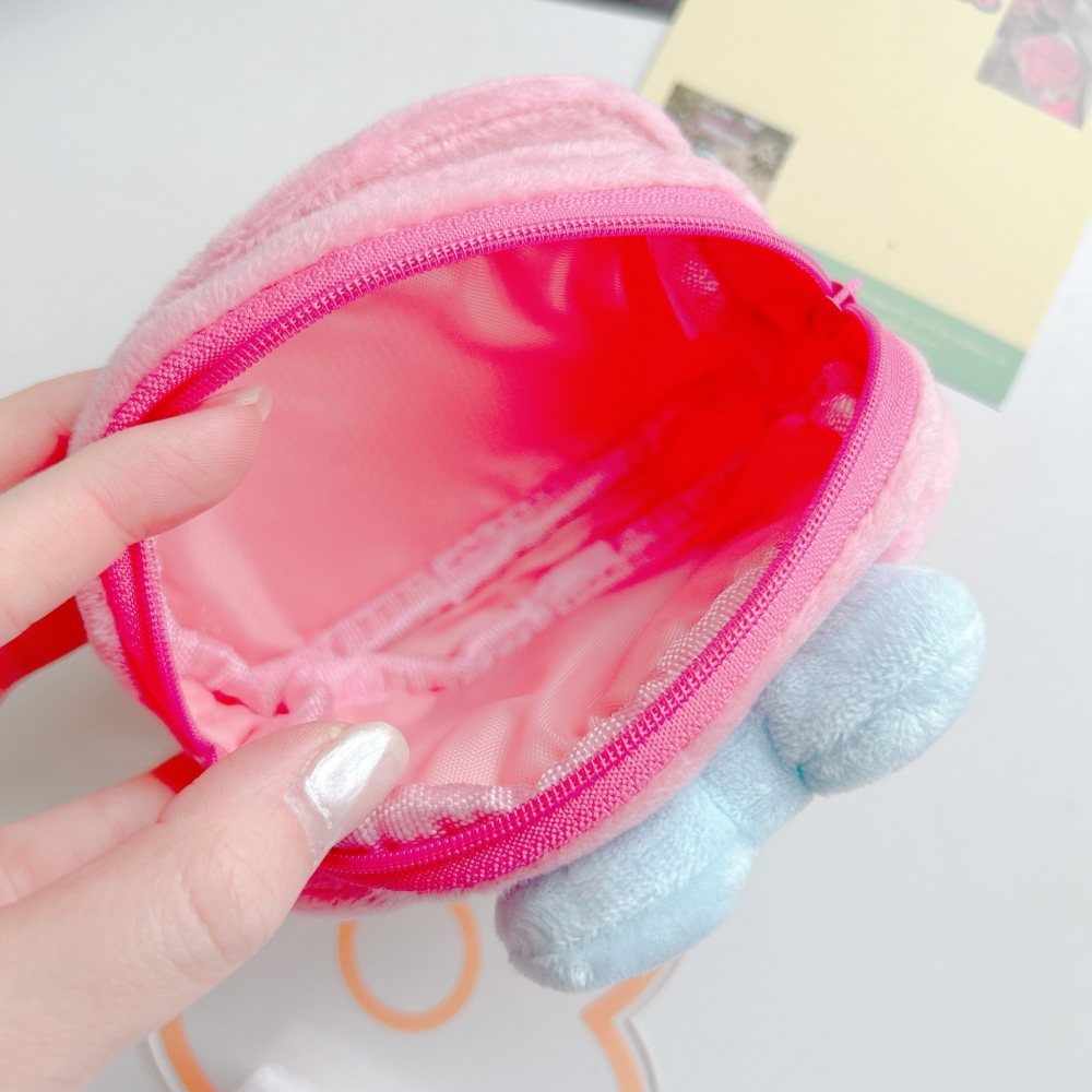 🎈彩虹尾巴🎈三麗鷗絨毛大臉收納包附鏡 化妝包 鏡子包 KITTY 美樂蒂 小物包 鏡子 化妝包 收納小包-細節圖4