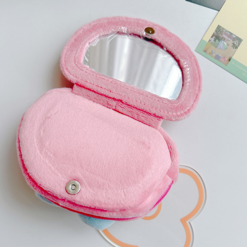 🎈彩虹尾巴🎈三麗鷗絨毛大臉收納包附鏡 化妝包 鏡子包 KITTY 美樂蒂 小物包 鏡子 化妝包 收納小包-細節圖5