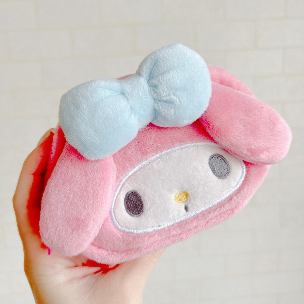 🎈彩虹尾巴🎈三麗鷗絨毛大臉收納包附鏡 化妝包 鏡子包 KITTY 美樂蒂 小物包 鏡子 化妝包 收納小包-細節圖6