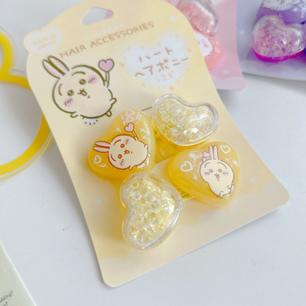 🎈彩虹尾巴🎈日本製吉伊卡哇愛心寶石二入髮束 吉伊卡哇 小八貓 兔兔 烏薩奇 小桃鼠 髮圈 愛心 髮飾-細節圖3