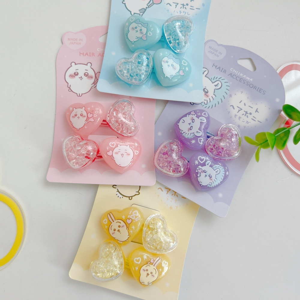 🎈彩虹尾巴🎈日本製吉伊卡哇愛心寶石二入髮束 吉伊卡哇 小八貓 兔兔 烏薩奇 小桃鼠 髮圈 愛心 髮飾-細節圖4