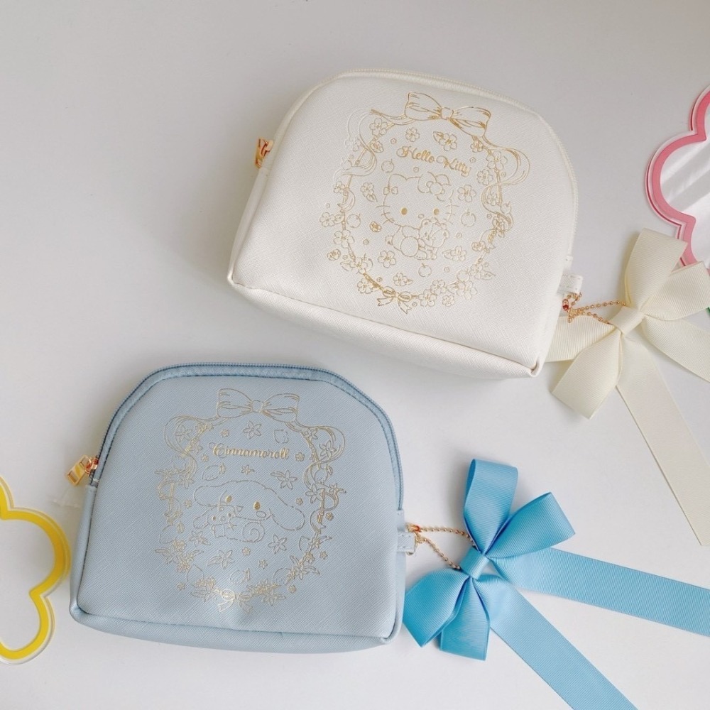 🎈彩虹尾巴🎈三麗鷗緞帶蝴蝶結皮質化妝包 KITTY 大耳狗 美樂蒂 酷洛米 小物包 收納小包-細節圖8