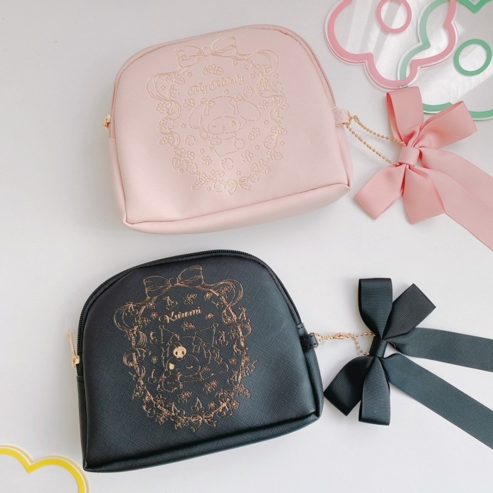 🎈彩虹尾巴🎈三麗鷗緞帶蝴蝶結皮質化妝包 KITTY 大耳狗 美樂蒂 酷洛米 小物包 收納小包-細節圖9