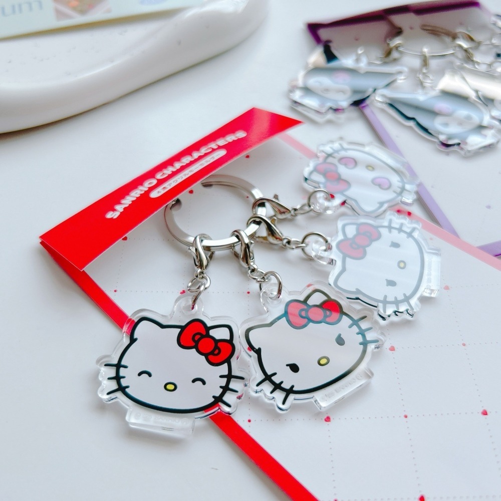 🎈彩虹尾巴🎈三麗鷗表情系列拉鍊扣鑰匙圈 日本製 Kitty 酷洛米 KUROMI 多種表情 壓克力鑰匙圈-細節圖2