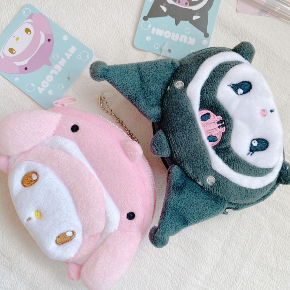 🎈彩虹尾巴🎈三麗鷗海洋系列拉鍊零錢包 美樂蒂 酷洛米 吊飾娃娃 鯨鯊系列 絨毛造型票卡零錢包-細節圖3