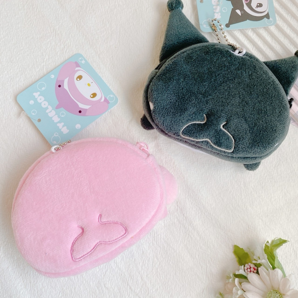 🎈彩虹尾巴🎈三麗鷗海洋系列拉鍊零錢包 美樂蒂 酷洛米 吊飾娃娃 鯨鯊系列 絨毛造型票卡零錢包-細節圖4