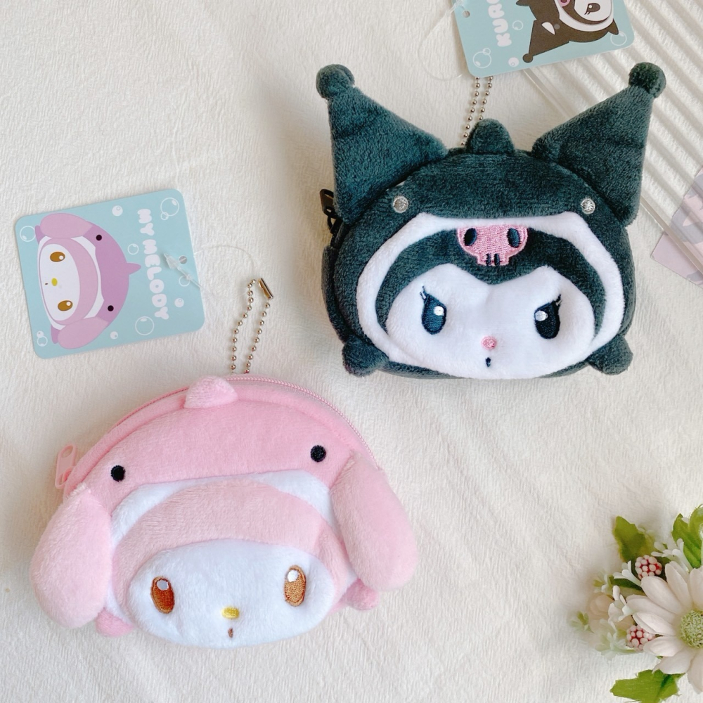 🎈彩虹尾巴🎈三麗鷗海洋系列拉鍊零錢包 美樂蒂 酷洛米 吊飾娃娃 鯨鯊系列 絨毛造型票卡零錢包-細節圖5