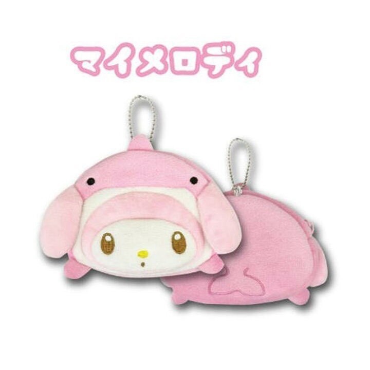 🎈彩虹尾巴🎈三麗鷗海洋系列拉鍊零錢包 美樂蒂 酷洛米 吊飾娃娃 鯨鯊系列 絨毛造型票卡零錢包-細節圖6