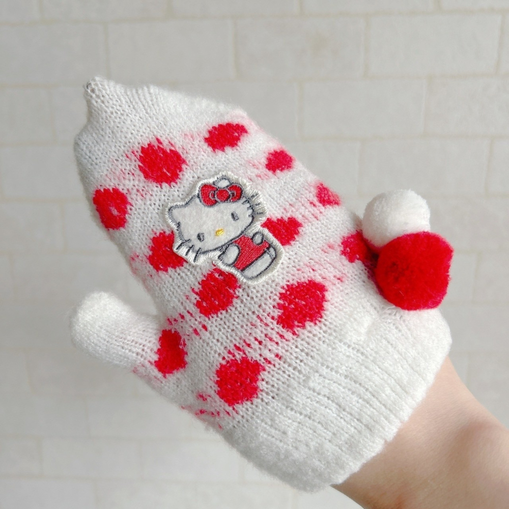 🎈彩虹尾巴🎈KITTY球球針織兒童手套 三麗鷗 Hello Kitty 凱蒂貓 球球 冬天 手套 紅點點-細節圖5