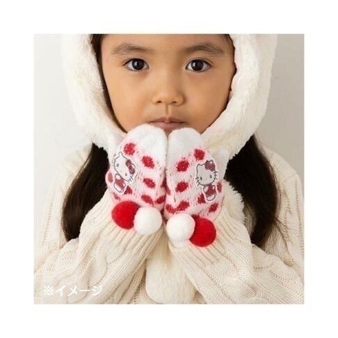🎈彩虹尾巴🎈KITTY球球針織兒童手套 三麗鷗 Hello Kitty 凱蒂貓 球球 冬天 手套 紅點點-細節圖7