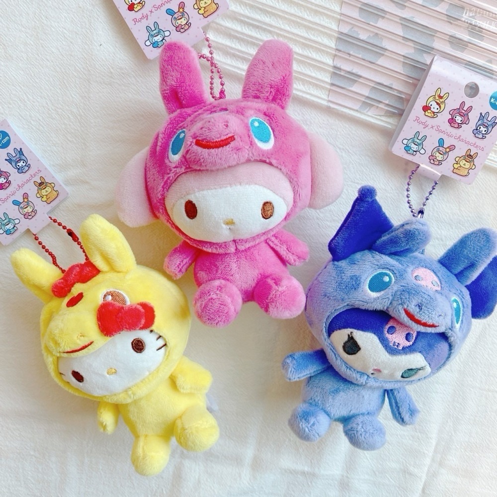 🎈彩虹尾巴🎈三麗鷗&RODY跳跳馬聯名限定 珠鍊娃娃吊飾 KITTY 美樂蒂 酷洛米 大耳狗 布丁狗 花小兔 玩偶-細節圖2