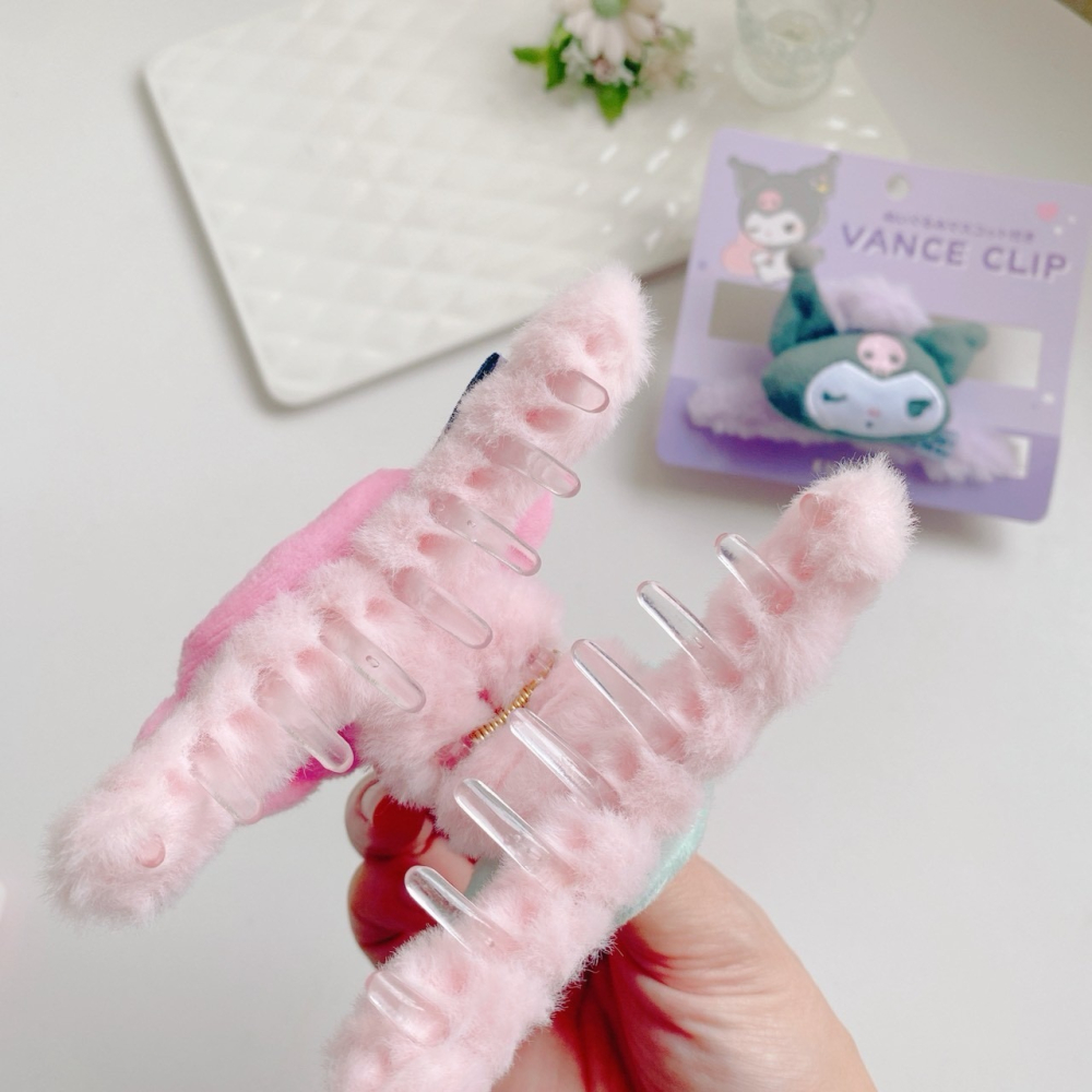 🎈彩虹尾巴🎈三麗鷗絨毛頭型雙面鯊魚夾 美樂蒂  酷洛米 髮夾 髮飾-細節圖2