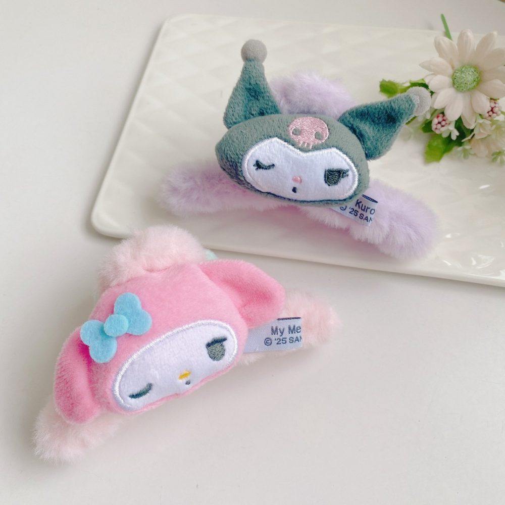 🎈彩虹尾巴🎈三麗鷗絨毛頭型雙面鯊魚夾 美樂蒂  酷洛米 髮夾 髮飾-細節圖7