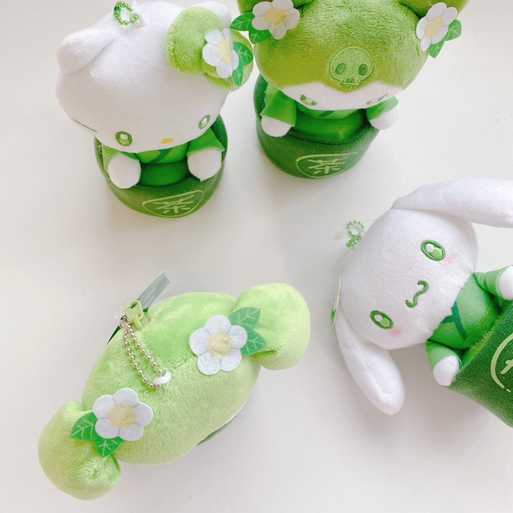 🎈彩虹尾巴🎈三麗鷗抹茶碗系列珠鍊娃娃包 綠色 綠茶 KITTY 美樂蒂 大耳狗 酷洛米 娃娃吊飾 玩偶 和服 和風-細節圖3