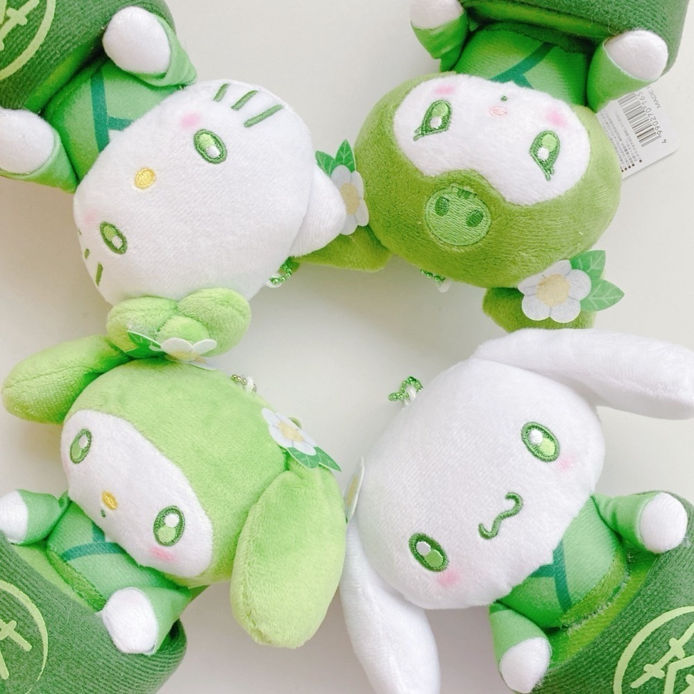 🎈彩虹尾巴🎈三麗鷗抹茶碗系列珠鍊娃娃包 綠色 綠茶 KITTY 美樂蒂 大耳狗 酷洛米 娃娃吊飾 玩偶 和服 和風-細節圖4