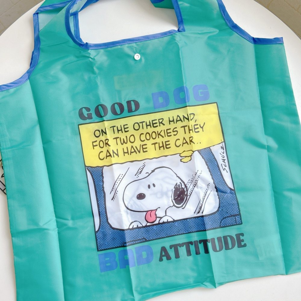 🎈彩虹尾巴🎈史努比收納購物袋 SNOOPY 收納袋 折疊購物袋 環保袋 藍色 吐舌頭 漫畫風 綠色-細節圖4