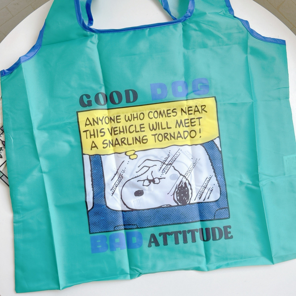 🎈彩虹尾巴🎈史努比收納購物袋 SNOOPY 收納袋 折疊購物袋 環保袋 藍色 吐舌頭 漫畫風 綠色-細節圖5