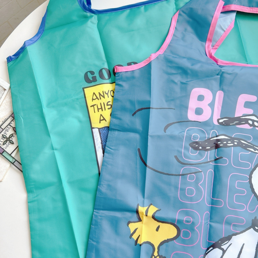 🎈彩虹尾巴🎈史努比收納購物袋 SNOOPY 收納袋 折疊購物袋 環保袋 藍色 吐舌頭 漫畫風 綠色-細節圖6