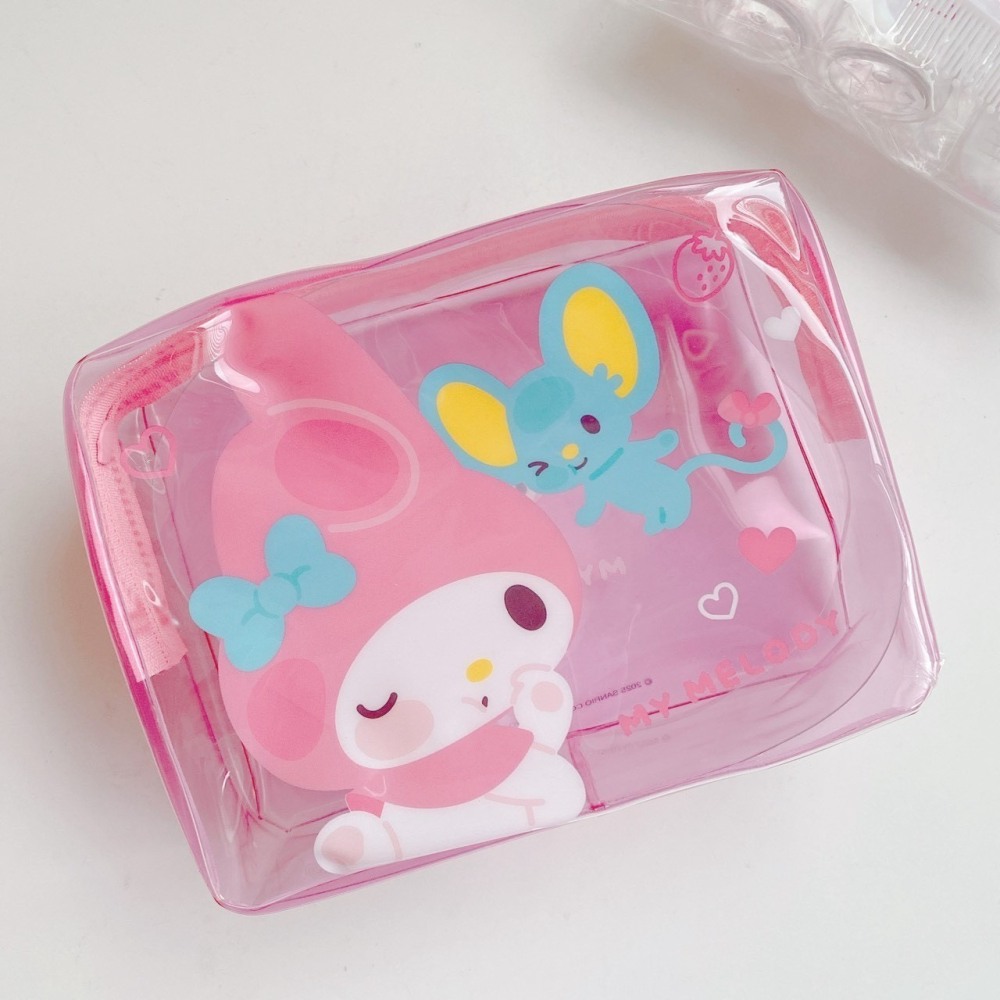 🎈彩虹尾巴🎈三麗鷗PVC化妝包附盥洗組 KITTY 大耳狗 美樂蒂 酷洛米人魚漢頓 透明收納包小物包萬用包旅行盥洗包-細節圖2
