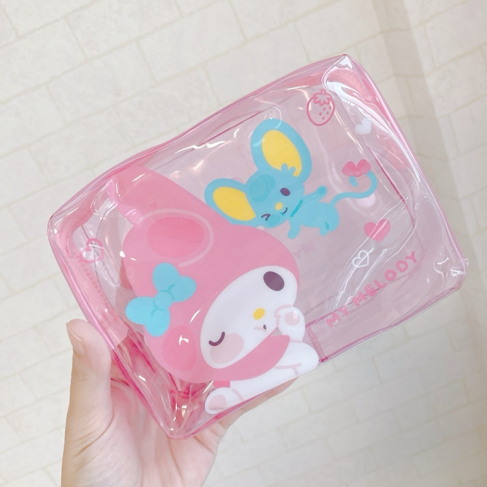 🎈彩虹尾巴🎈三麗鷗PVC化妝包附盥洗組 KITTY 大耳狗 美樂蒂 酷洛米人魚漢頓 透明收納包小物包萬用包旅行盥洗包-細節圖7