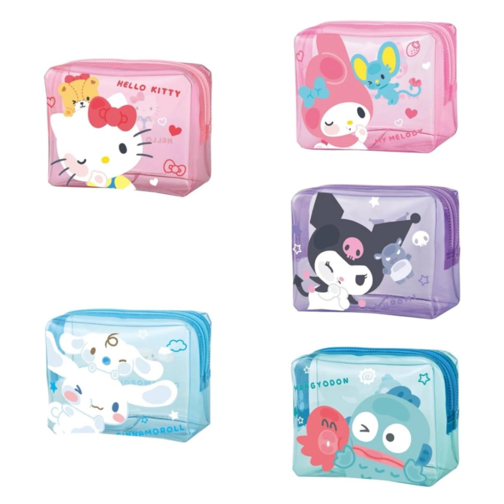 🎈彩虹尾巴🎈三麗鷗PVC化妝包附盥洗組 KITTY 大耳狗 美樂蒂 酷洛米人魚漢頓 透明收納包小物包萬用包旅行盥洗包-細節圖8