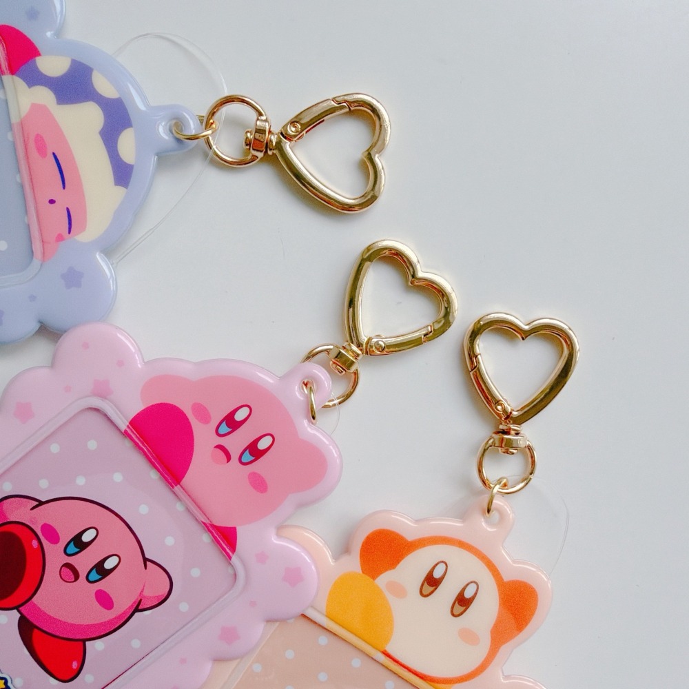 🎈彩虹尾巴🎈星之卡比愛心扣票卡鑰匙圈 Kirby 星星卡比 卡比之星 瓦豆魯迪 拍立得小卡收納套鑰匙圈-細節圖4
